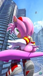 3d_(artwork) 4k absurd_res accessory amy_rose anthro ass bottomwear bottomwear_pull bubble_butt car city clothed clothing clothing_pull day digital_media_(artwork) eulipotyphlan female floating flying footwear genitals gloves green_eyes hair_accessory hairband handwear hedgehog hi_res hoverboard jet_the_hawk looking_at_viewer looking_back mammal mooning outside pants pants_down pants_pull partially_clothed pink_body presenting presenting_hindquarters public public_nudity pussy sega semi_public shoes sitting smile sneakers solo_focus sonic_(series) sonic_free_riders sonic_riders source_filmmaker thumb_in_waistband tongue tongue_out vehicle voui