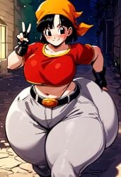 ai_generated big_ass big_breasts big_butt blush breasts chubby chubby_female clothed dragon_ball dragon_ball_gt dragon_ball_super dragon_ball_z dumptruck_ass fiveai_(artist) huge_ass hyper hyper_ass hyper_thighs large_breasts midriff pan_(dragon_ball) slightly_chubby slightly_chubby_female smile smiling thick_female thick_thighs walking wide_hips