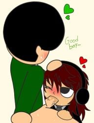 2boys age_difference bat_blood black_hair blowjob blush cartoony chibi_style digital_media_(artwork) gay gay_blowjob gay_sex headphones kuroko_(pretty_blood) looking_at_partner male_on_male petting_head praise praise_kink pretty_blood red_hair sadny_bin_(pretty_blood) saliva_on_penis sucking_off sucking_penis sweat yaoi