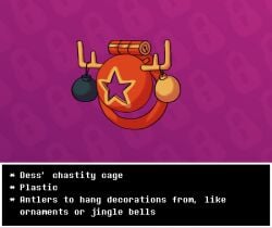 antlers chastity_cage chastity_cage_only chastity_device chastity_device_only deltarune dracozhilla english_text female horn locktober nude ornament stylized_chastity_cage text undertale undertale_(series) zero_pictured