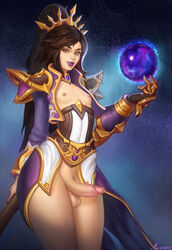 1boy areolae armor breasts casual clothed clothing crossdressing diablo erection femboy functionally_nude gauntlets genderswap genderswap_(ftm) heroes_of_the_storm human li-ming light_skin lipstick looking_at_viewer mavezar mostly_clothed nipples pale_skin penis purple_lipstick rule_63 small_breasts solo standing wizard