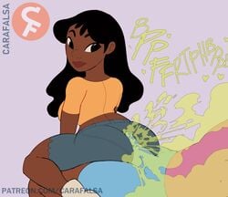 1boy 1girls big_ass big_butt black_eyes black_hair boner buttjob carafalsa dark-skinned_female dark_skin disney fart fart_cloud fart_fetish fart_on_dick farting fartjob lilo_and_stitch looking_back nani_pelekai thick_thighs watermark