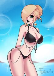 1girls bikini black_lipstick blonde_hair blue_eyes choker dark_blonde dark_blonde_hair dirty_blonde dirty_blonde_hair ear_piercing female goth gothified hair_over_one_eye image mario_(series) nintendo ocean princess_rosalina sandy_blonde sandy_blonde_hair solo solo_female super_mario_galaxy tagme tulipsie