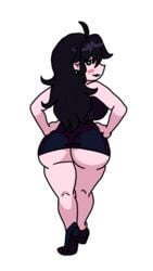 ass black_dress black_hair blush bubble_butt ear_ring female friday_night_funkin girlfriend_(friday_night_funkin) girlfriend_(retrospecter) heart_eyes retrospecter_mod smile thick_thighs thighs ytrall