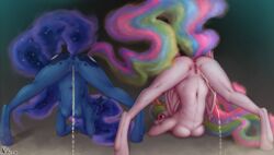 2021 alicorn anthro anus bodily_fluids breasts cutie_mark digital_media_(artwork) duo equid equine female friendship_is_magic genital_fluids genitals hasbro hi_res horn jack-o'_pose mammal my_little_pony navel neko-me nude peeing pose princess_celestia_(mlp) princess_luna_(mlp) pussy sibling sister sisters spread_legs spreading urine watersports wings