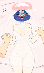 1girls 1other ahegao ambiguous_gender bride clothed countryhumans countryhumans_girl disembodied_hands female female_focus flawsy hand_holding humanoid incest_marriage laying_on_bed marriage pov statehumans statehumans_girl sweat tagme tongue tongue_out translucent_clothing united_states_of_america_(countryhumans) utah_(countryhumans)