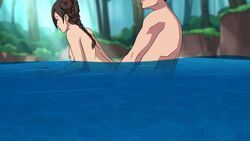 1boy 1girls ambiguous_penetration bent_over black_hair braid braided_ponytail brown_hair closed_eyes completely_nude dinaki doggy_style double_bun faceless_male hair_bun long_hair moaning naked naruto naruto:_the_last naruto_(series) naruto_shippuden nature open_mouth outdoors partially_submerged ponytail short_hair standing standing_doggy_style standing_sex sunlight tenten tongue tongue_out water