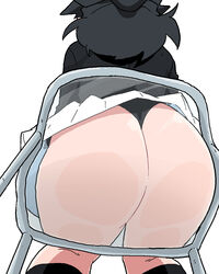 against_glass ass ass_on_glass black_hair black_panties black_thong chair exposed_panties from_below kneehighs lucia_(scott_malin) panties scott_malin see-through sitting skirt tagme the_panty_bear thighs thighs_on_glass thong transparent_seat upskirt