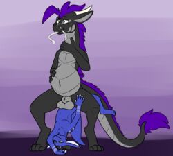 2boys absurd_res anal anthro bodily_fluids cum cum_from_mouth cum_in_mouth cum_inflation cum_inside cum_through cumflation dragon dragon_humanoid duo frek gay genital_fluids hi_res horn inflation knot_hanging kobold male male/male mane sarek_aran_desian sarek_aran_desian_(character) size_difference small_dom_big_sub