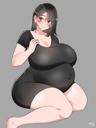 1girls absurdres bayoshii big_breasts breasts female female_only glasses highres huge_belly large_breasts pregnant ready_to_pop solo