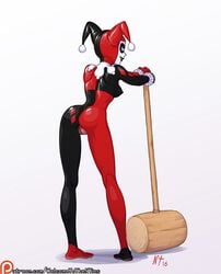 1girls 2016 anus ass ass_up batman:_the_animated_series batman_(series) bodypaint breasts clothed clothing dc dc_comics dcau female female_only full_body full_color hammer harley_quinn harley_quinn_(classic) human light-skinned_female light_skin lipstick makeup mallet mostly_clothed noisetanker paint painted_clothes pale_skin pinup pussy pussy_visible_through_clothes solo standing