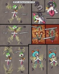 absurd_res ahe_gao anthro aroused beating bent_leg big_clitoris big_nipples bottomwear breaking breasts clitoris clothing daughter_(lore) erect_clitoris erect_nipples erection female gardevoir generation_3_pokemon generation_4_pokemon genitals group hi_res kirlia looking_pleasured magnezone male male/female miniskirt mother_(lore) mystery_dungeon_badge nintendo nipples parent_(lore) penetration pokemon pokemon_(species) prolapse ralts ryona skinny skinny_anthro skinny_female skirt small_breasts tongue tongue_out umilumi vaginal_penetration vulva