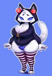 4_fingers ai_generated anthro big_breasts blue_eyes boopamorgz breasts cleavage clothed clothing clyde_(discord) colored_nails discord domestic_cat felid feline felis female fingers full-length_portrait fur hair hoodie huge_breasts legwear looking_at_viewer mammal nails panties pattern_clothing pattern_legwear portrait pubes purple_pawpads short_stack simple_background smile solo standing striped_clothing striped_legwear stripes thick_thighs thigh_highs topwear tuft underwear white_body white_fur wide_hips zipper