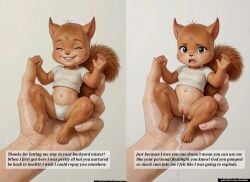 after_creampie after_sex after_vaginal ai_generated before_sex bottomless comic creampie creampied cum cum_in_pussy cumflated_belly cumflation dripping_cum furry held held_in_hand inflation inflation_fetish no_panties smiling smiling_at_viewer squirrel text text_box tiny_female tiny_girl upset white_panties