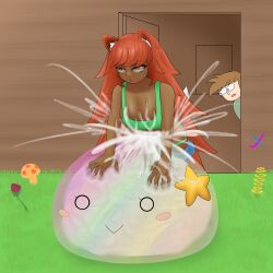 2025 accessory ambiguous_penetration animal_ears artist_request being_watched big_penis blush blush_stickers cleavage cum cum_explosion cum_filled cum_inside dark-skinned_female dark_skin diva_slime excessive_cum eyes_rolling_back filled_to_the_brim filled_with_cum fox_ears fox_tail futanari genitals goo_creature grass guide_(terraria) huge_cock internal long_hair orange_eyes orgasm outdoors outside pants_down penetration penis pleasure_face red_hair sex slime smile tank_top terraria translucent zoologist_(terraria)