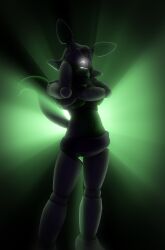3d 4k animatronic anthro covering_breasts covering_nipples disboi215 disboi215_(artist) five_nights_at_freddy's five_nights_at_freddy's_2 five_nights_at_freddy's_world fnaf fnaf_world fox fox_ears fox_girl fox_tail furry glowing_eyes green_body highres humanoid looking_at_viewer purple_panties purple_shorts robot sfm silhouette silhouetted_body solo source_filmmaker tangle_(fnaf) topless topless_female white_body white_eyes