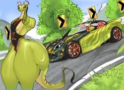 anthro big_ass car fat_ass huge_ass kung_fu_panda master_viper pointing_at_viewer quattrant snake snake_girl tail vehicle viper