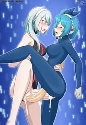 2futas android big_breasts big_penis blue_eyes blue_hair bodysuit breasts cum cum_in_pussy cum_inside cum_while_penetrated duo ejaculation erection futa_on_futa futa_only futa_sans_balls futanari human ico_(mega_man) intersex large_penis leaking leaking_cum light-skinned_futanari light_skin looking_at_another luna_xd medium_hair mega_man mega_man_x_dive mutual_penetration nude orgasm pale_skin penetration penis rico_(mega_man) robot robot_girl sex short_hair standing tongue vaginal_penetration