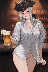 1female 1girls 2026 ai_assisted ai_generated background bar_background beer beer_bottle big_breasts bloodborne blush blushing_female bottle breasts bubble_butt bubbles crotch drunk drunk_bubble drunk_female female female_focus female_only fromsoftware green_eyes lady_maria_of_the_astral_clocktower large_breasts light-skinned_female light_skin long_hair messy messy_hair nipples no_bra no_panties ponytail pose posing shirt shirt_only smile smiling tricorne uncensored video_game video_game_character video_game_franchise video_games white_hair