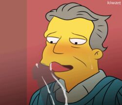 1boy animated clothed cum_dripping_from_penis cum_hungry fellatio gay gray_hair invisible_penis kiwart licking_cum licking_penis male_only mason_fairbanks mostly_offscreen_character oral_sex sweating_profusely the_simpsons tongue_out yaoi yellow_skin