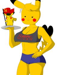 black_eyes blush breasts cleavage cosplay_pikachu ditto furry furry_only nintendo o_cao_2.0 outback_steakhouse pikachu pokemon pokemon_(species) tomboy_outback