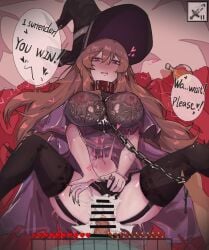 1boy 1girls amber_(hupo499179561) bar_censor brown_hair brown_hair_female censor_bar censored censored_penis censored_pussy chained_collar chains cock collar defeated defeated_female defeated_with_sex dick english_text eyebrows_visible_through_hair female genitals hair_between_eyes hat leashed leashed_collar leashed_female legwear male minecraft mob_talker navel nipples nipples_visible_through_clothing no_bra no_panties penis pov pov_male ring semen sex steve_(minecraft) talking text thick_thighs thighhighs thighs vagina vaginal vaginal_insertion vaginal_penetration vaginal_sex witch witch_(minecraft) witch_hat woman