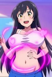 1girls ai_generated ai_voice_acted animated belly_expansion belly_inflation big_breasts breast_expansion breasts dialogue drinking female hearts_around_breasts inflation inflation_fetish long_hair shorts solo tagme video
