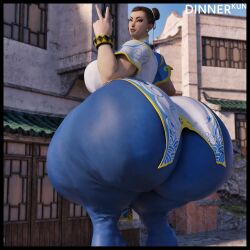 ass ass_focus chun-li dinner-kun dumptruck_ass gigantic_ass looking_at_viewer looking_back peace_sign source_request street_fighter street_fighter_6