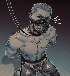 bad_boy bad_dog bare_chest bare_skin blonde_hair canine cody_rhodes collar dog_collar doggy gay leash muzzle muzzled nipples pet petplay submissive_male twunk wrestling wwe