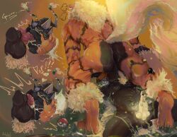 absurd_res anthro anus arcanine artjackal backsack ball_tuft balls black_body black_stripes blonde_hair bodily_fluids breath canid canine canis claws cum cum_in_mouth cum_inside cum_pool cum_puddle deep_throat demon digitigrade duo face_fucking floating_hands fur gala_(artjackal) generation_1_pokemon genital_fluids genital_piercing genitals glowing glowing_genitalia grass hair hi_res horn hybrid irrumatio jackal knot knotted_penis knotting male male/male mammal mane multi_ear multi_eye muscular nintendo nipples nude oral oral_knotting oral_penetration orange_body orange_fur pawpads penetration penile penis penis_in_mouth penis_piercing piercing plant pokeball pokemon pokemon_(species) saliva sex slosh stripes swallowing tail teeth text throat_swabbing tuft