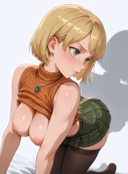 1girls ai_generated ashley_graham blonde_hair breasts capcom green_eyes midriff nipples nude nude_female resident_evil resident_evil_4 resident_evil_4_remake short_hair topless topless_female