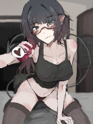 average_breasts breasts bulge bulge_through_clothing clothed_male female female_on_top glasses grey_hair hoyoverse jane_doe_(zenless_zone_zero) male male/female male_on_bottom medium_breasts no_text rat_ears stockings tail thong zenless_zone_zero zzz