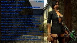 3d 3d_(artwork) absurd_res black_hair_female blue_miniskirt blue_skirt brown_stockings brown_thighhighs character_introduction character_name character_profile choi_ji_yoon_(counter-strike) cleavage counter-strike_(series) counter-strike_online dialogue emotionless emotionless_female expressionless garry's_mod holding_gun indifferent jeremyzombikill large_breasts miniskirt posing_for_the_viewer short_hair short_skirt skirt source_request standing_at_attention text thought_bubble unbothered uncaring uncaring_female white_bra