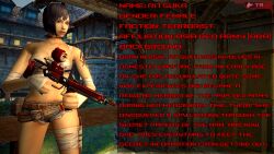 3d 3d_(artwork) absurd_res assassin belted_shorts black_hair_female brown_eyes character_profile character_sheet choker cleavage collarbone counter-strike_(series) counter-strike_online denim_short_shorts denim_shorts dialogue emotionless emotionless_female expressionless femdom garry's_mod holding_gun huge_breasts indifferent jean_shorts jeremyzombikill pinup posing ritsuka_(counter-strike) short_hair solo_female standing_at_attention submachine_gun text tomboy unbothered uncaring uncaring_female
