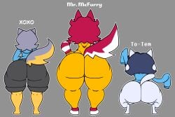 3girls agrexoaxo ass ass_chart back big_ass bubble_ass bubble_butt fan_character fan_characters feline grey_background huge_ass ronald_mcdonald_(cosplay) simple_background take_your_pick temmie temmie_(deltarune) temmie_(undertale) text