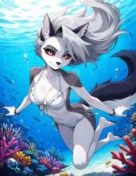 1girls ai_generated bikini breasts cleavage elryusam female female_only freediving hellhound helluva_boss loona_(helluva_boss) medium_breasts navel ocean sea solo swimming swimsuit tagme underwater vivziepop water white_bikini white_swimsuit youtube
