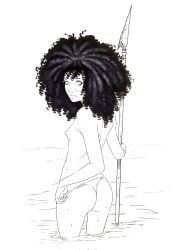 1girls ass big_ass black_hair breasts curly_hair female female_only nipples small_breasts solo spear tarjapreta tribal