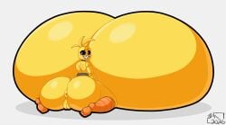 absurd_res absurdres animatronic animatronic_female artist_logo artist_signature beakless big_butt blaappy breasts breasts_bigger_than_body breasts_bigger_than_head breasts_out chicken chicken_girl extreme_hyper female five_nights_at_freddy's five_nights_at_freddy's_2 fnaf hyper hyper_breasts impossibly_large_breasts large_ass looking_back phasianid robot robot_girl scottgames solo toy_chica_(fnaf) yellow yellow_skin