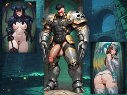1boy 2girls admiring ai_generated anus ass blush breasts dragoon embarrassed fight finger_in_mouth gigant gigantic_penis horny_female in_heat kongol nipples penis_awe penis_worship pubic_hair pussy rose_(dragoon) shana_(dragoon) the_legend_of_dragoon twirling_hair urbanflair