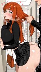 ai_generated auburn_hair breast_press freckles gigantic_ass green_eyes hair_pull huge_breasts keana mall purse sweat