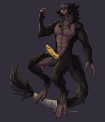 absurd_res balls claws erection genitals hair hi_res male male_focus male_only moksu_(character) no_humans sergal solo