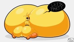 absurd_res absurdres animatronic animatronic_female artist_logo artist_signature beakless big_butt blaappy breasts breasts_bigger_than_body breasts_bigger_than_head breasts_out chicken chicken_girl dialogue extreme_hyper female five_nights_at_freddy's five_nights_at_freddy's_2 fnaf hyper hyper_breasts impossibly_large_breasts large_ass looking_back phasianid robot robot_girl scottgames solo text_bubble toy_chica_(fnaf) yellow yellow_skin