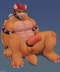 absurd_res accessory anthro bara bowser cock_ring collar dragon genitals hi_res humanoid_genitalia humanoid_penis jewelry koopa male male_only mario_(series) muscular nintendo paws pecs penis penis_accessory penis_jewelry scalie snaftfc solo video_games yellow_body