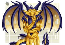 1boy absurd_res activision anthro balls barazoku claws dragon erection genitals hi_res horn male male_only muscular penis scales scalie solo spyro_the_dragon the_legend_of_spyro thescorchingdragon thinking video_games volteer wings yellow_body yellow_scales