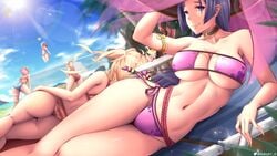 5girls aestus_estus ahoge arm_support armlet armpits ass back ball bandaged_leg bandages bangs bare_shoulders barefoot beach beach_chair beach_volleyball beads bent_over bikini black_choker blonde_hair blue_bikini blurry breasts busty child_bearing_hips choker cleavage collarbone commentary cup curvaceous curvy day depth_of_field detailed_background double_bun drinking_glass eyepatch_bikini fate/grand_order fate_(series) female female_focus female_only frankenstein's_monster_(fate) frankenstein's_monster_(swimsuit_saber)_(fate) from_behind fujimaru_ritsuka_(female) full_body groin hair_intakes hair_ornament hair_scrunchie hand_on_headwear highres horns huge_ass huge_breasts ichimegasa inviting jumping large_breasts lens_flare long_hair looking_at_viewer low-tied_long_hair lying midriff minamoto_no_raikou_(fate) minamoto_no_raikou_(fate/grand_order) minamoto_no_raikou_(swimsuit_lancer) minamoto_no_raikou_(swimsuit_lancer)_(fate) mordred_(fate) mordred_(fate/apocrypha) mordred_(swimsuit_rider)_(fate) multiple_girls navel nero_claudius_(fate) nero_claudius_(fate)_(all) nero_claudius_(swimsuit_caster)_(fate) net ocean on_side orange_bikini orange_hair outdoors palm_tree parted_bangs pink_hair playing_sports ponytail purple_bikini purple_eyes purple_hair queasy_s red_bikini red_scrunchie rock rope sand scrunchie seductive seductive_smile short_hair side-tie_bikini_bottom side_ponytail sidelocks skindentation smile solo_focus strapless strapless_bikini striped striped_bikini suggestive sunlight swimsuit table thick_thighs tree twintails twitter_username underboob very_long_hair volleyball volleyball_net voluptuous