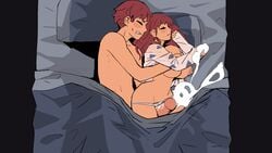 1boy 1boy1girl 1girls animated bed big_breasts closed_eyes clothing_aside cum cumming_from_thighjob female game_cg huge_cock main_character_(spooky_milk_life) male male/female panties penis raury_(spooky_milk_life) sleeping spooky_milk_life thick_thighs thigh_sex