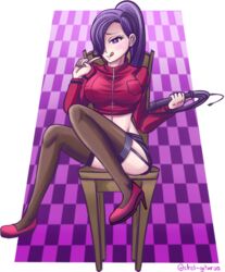 danganronpa danganronpa_rebirth fanganronpa garter_belt high_heels large_breasts midriff ponytail purple_eyes purple_hair smooth_skin thighhighs todoroki_aruma whip