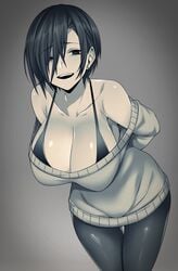 1girls big_breasts blush breast breast_bigger_than_head breasts camui_kamui_(hz_666v) cleavage cute dark_hair emo glistening glistening_body glistening_skin goth goth_girl gothic huge_breasts large_breasts original shiny_skin short_hair sleeveless small_shirt smile solo thin thin_waist top_heavy voluptuous wholesome