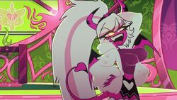 accurate_art_style demon feversfm helluva_boss huge_breasts lipstick screencap screenshot screenshot_edit succubus tagme verosika_mayday_(helluva_boss) white_hair