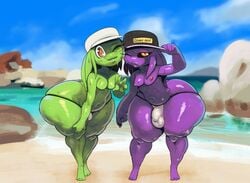 2boys alien ass_cleavage beach big_ass big_butt bulge butt_crack femboy girly green_skin huge_ass huge_butt jay_(sqoon) looking_at_viewer male male_only modca nipples purple_skin puwa shiny_skin slightly_chubby sqoon stinkyboy_(modca) sweat sweaty thick_lips thick_thighs thong wink winking winking_at_viewer